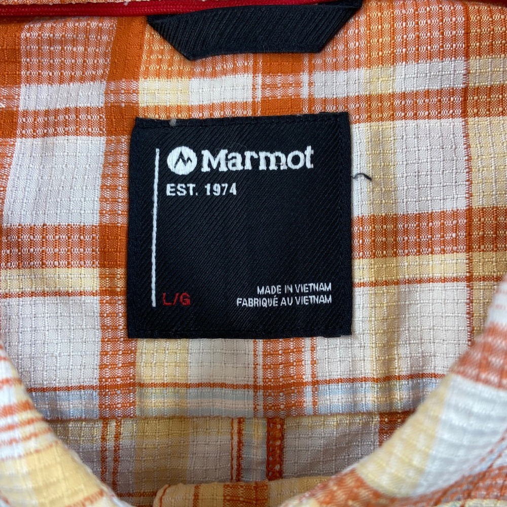 Marmot Plaid Button Down Shirt Womens L Orange Yellow Hiking Outdoor Top - Picture 10 of 14
